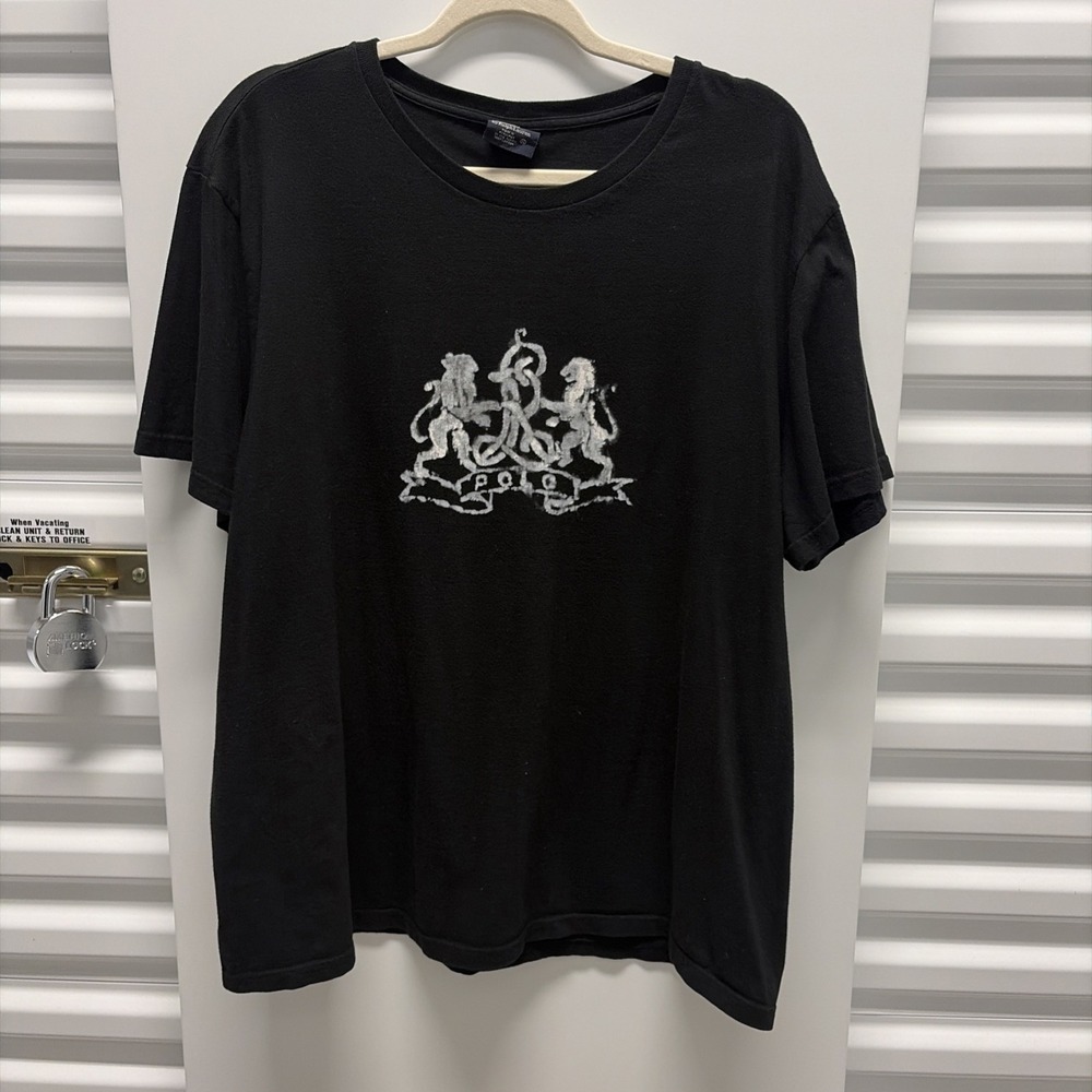 Vintage 90s  Mens Polo Ralph Lauren Tshirt Size X-Large Black Big Logo Crest